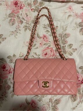 Chanel Vintage Pink Sakura Caviar Medium Classic Double Flap Bag 24k GHW RARE